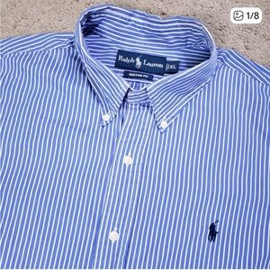 Ralph Lauren Shirt Men XL Blue Stripe Custom Fit OCBD Long Sleeve Preppy